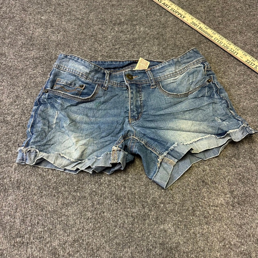Faded Glory Denim Shorts Womens Size 4 Blue Raw Hem Stretch Casual Cuffed Summer